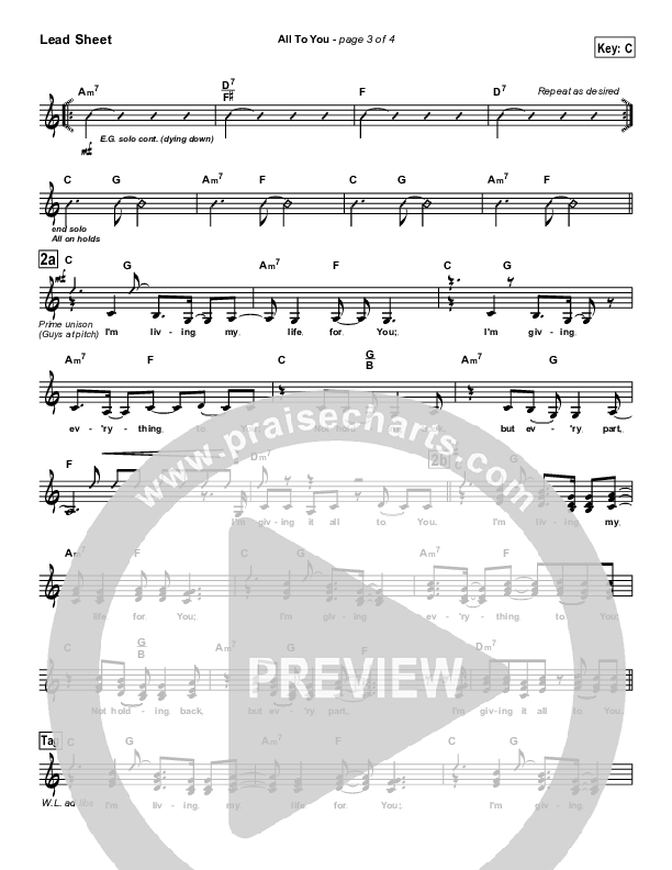 All To You Lead Sheet (Lincoln Brewster)