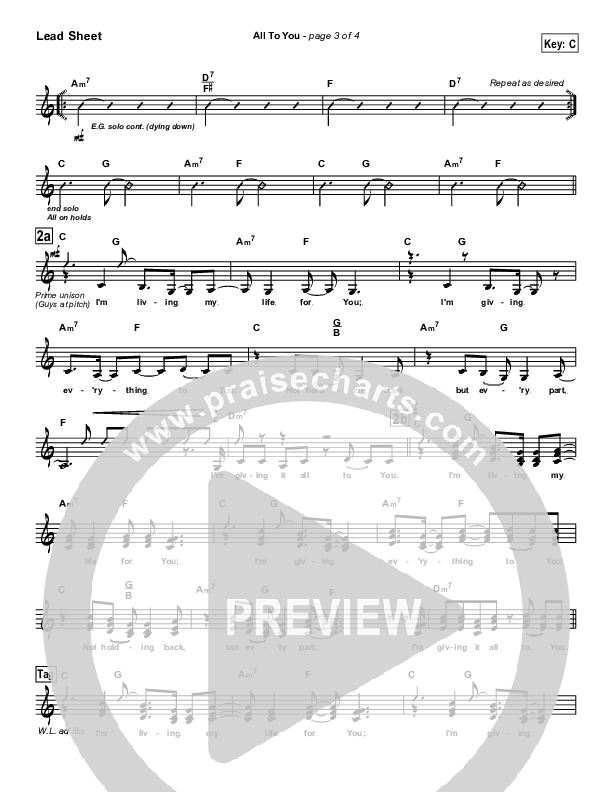 All To You Lead Sheet (SAT) (Lincoln Brewster)