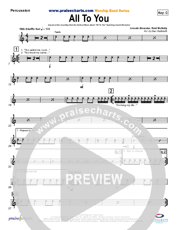 All To You Percussion (Lincoln Brewster)