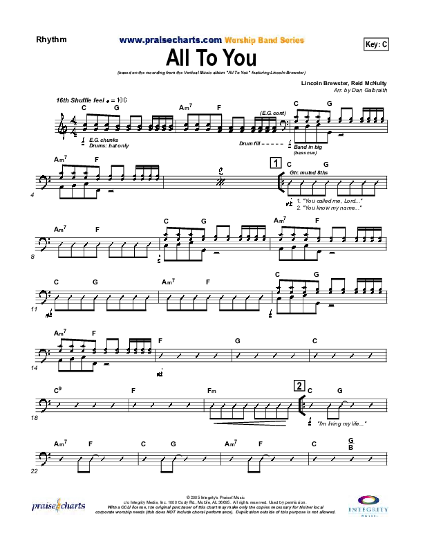 All To You Rhythm Chart (Lincoln Brewster)