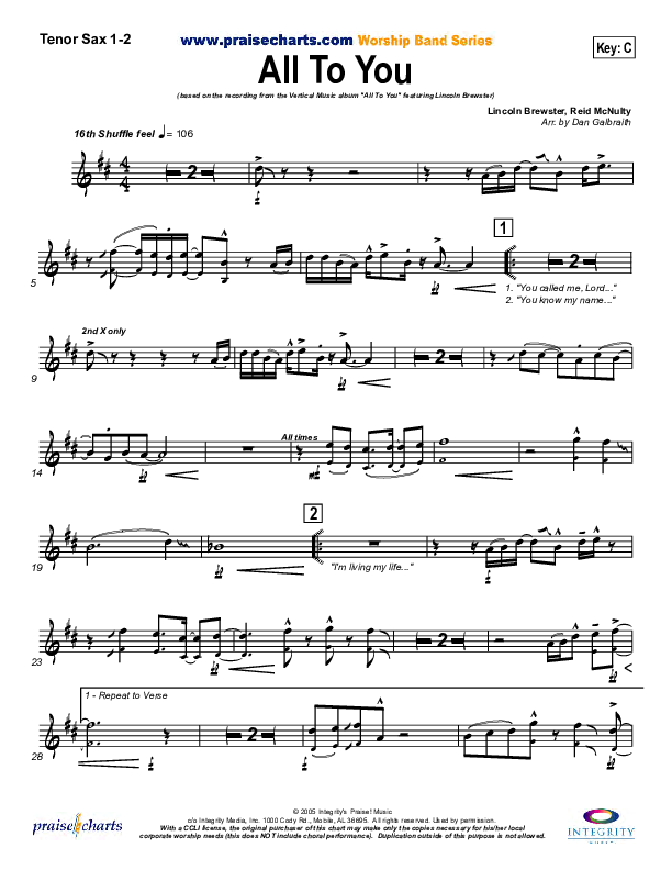 All To You Tenor Sax 1/2 (Lincoln Brewster)