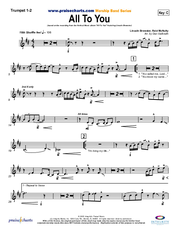 All To You Trumpet 1,2 (Lincoln Brewster)