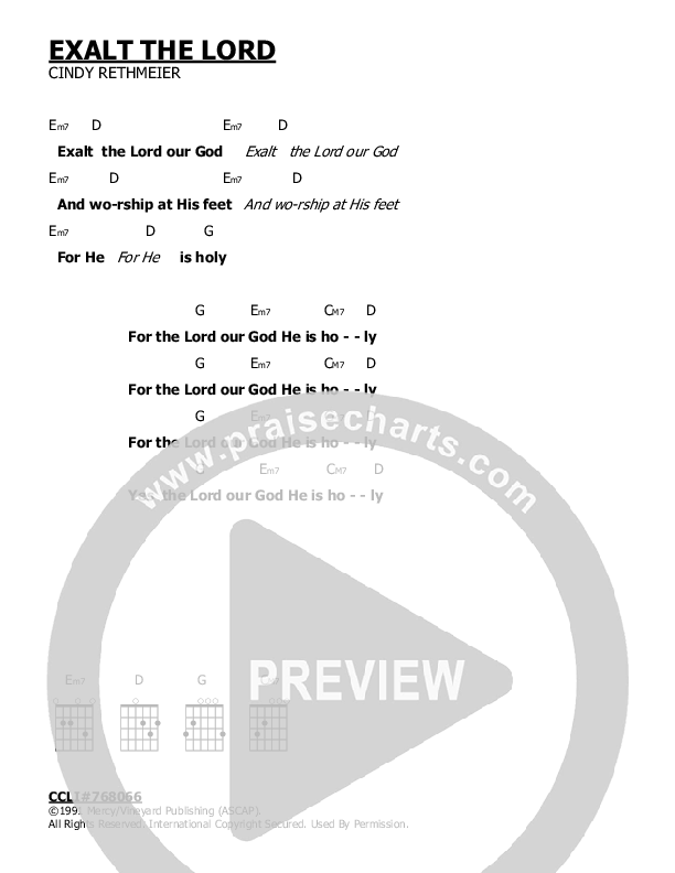 Exalt The Lord Chord Chart ()