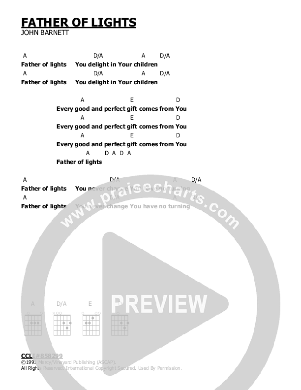 Father Of Lights Chord Chart (Michael Pritzl)