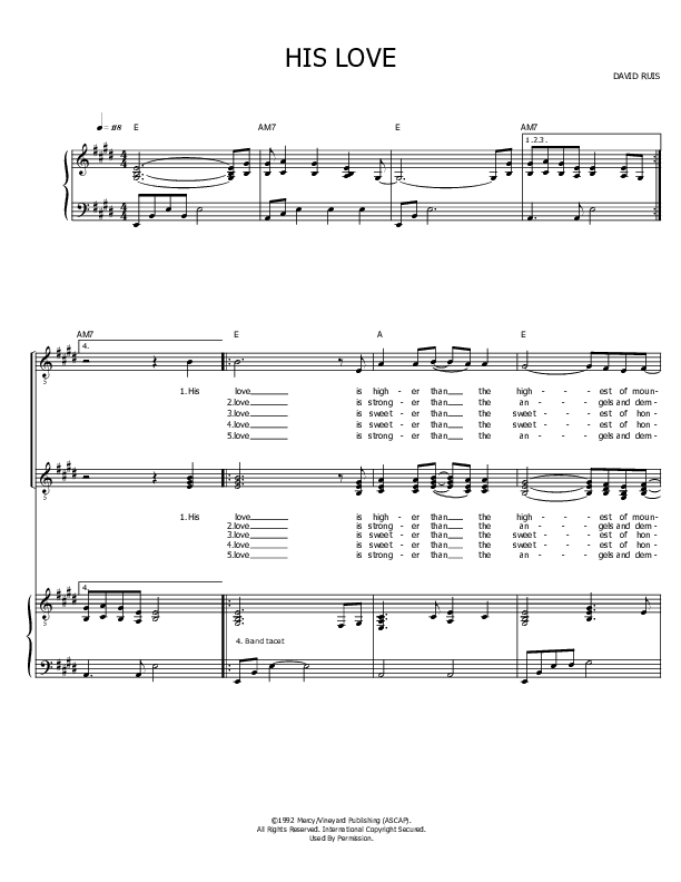 His Love Piano/Vocal & Lead (Vineyard Worship)