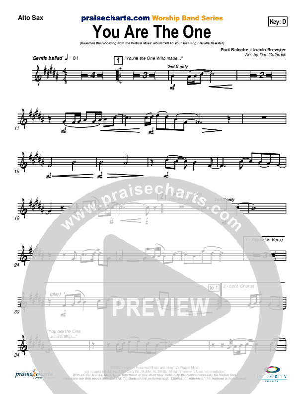 You Are the One Alto Sax (Lincoln Brewster)