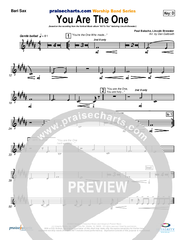 You Are the One Bari Sax (Lincoln Brewster)