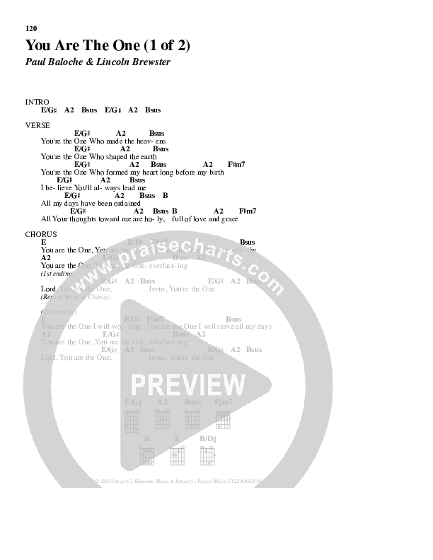 You Are the One Chord Chart (Lincoln Brewster)