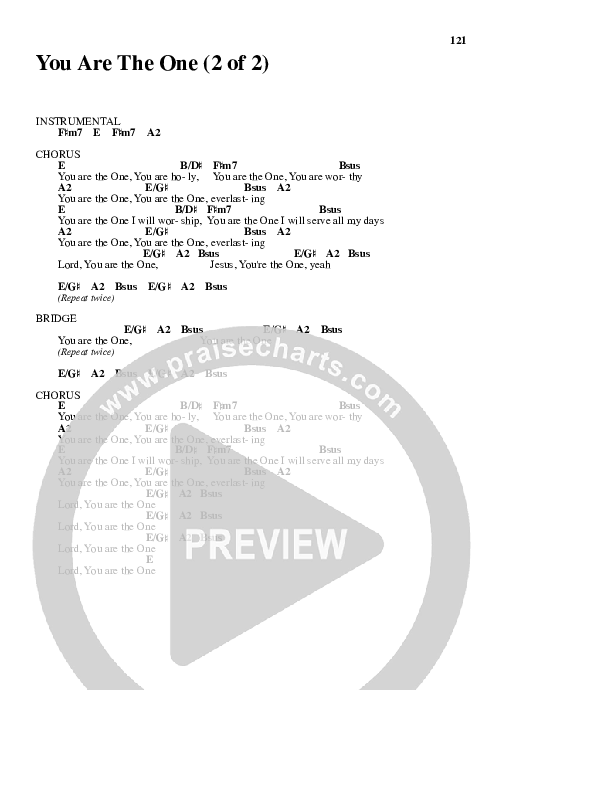 You Are the One Chord Chart (Lincoln Brewster)