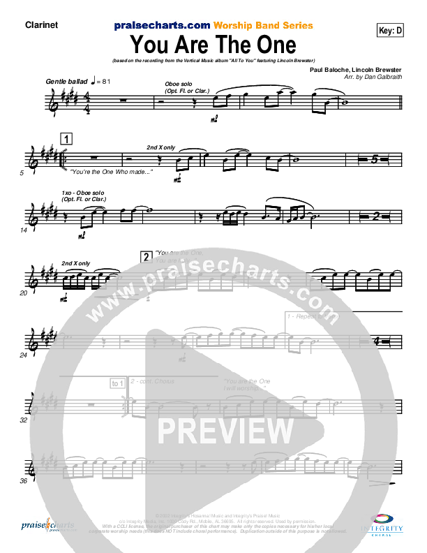 You Are the One Clarinet (Lincoln Brewster)