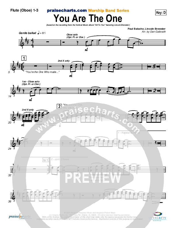 You Are the One Flute/Oboe 1/2/3 (Lincoln Brewster)