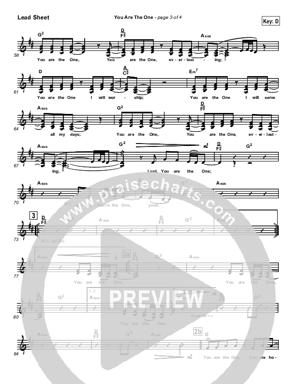 You Are the One Lead Sheet (SAT) (Lincoln Brewster)
