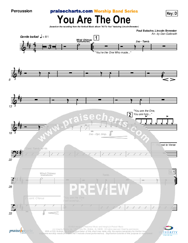 You Are the One Percussion (Lincoln Brewster)