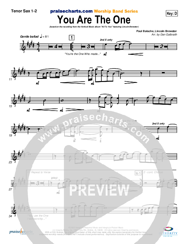 You Are the One Tenor Sax 1/2 (Lincoln Brewster)