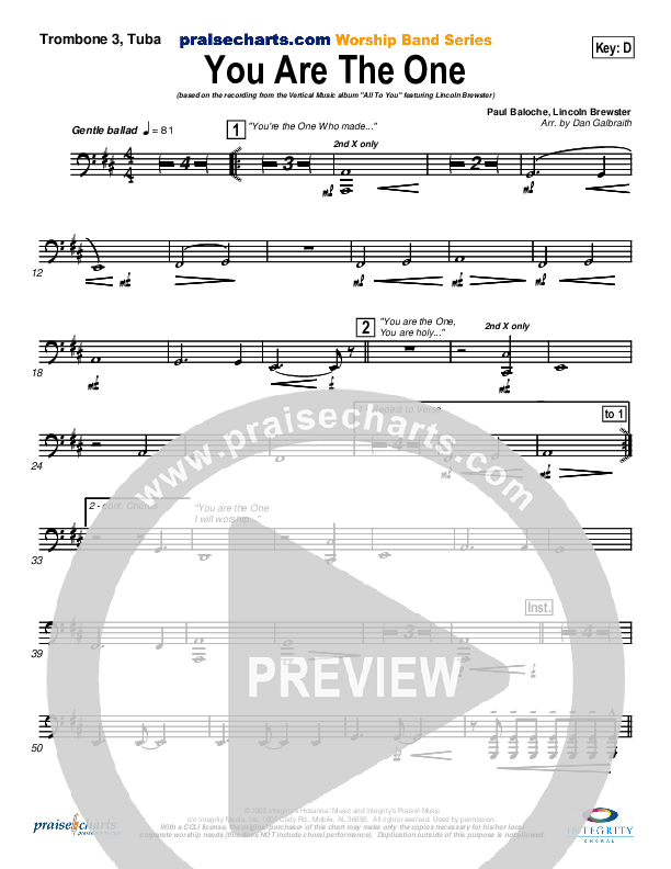 You Are the One Trombone 3/Tuba (Lincoln Brewster)