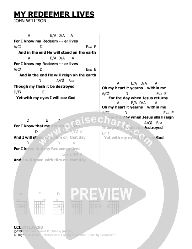 My Redeemer Lives Chord Chart (John Willison)
