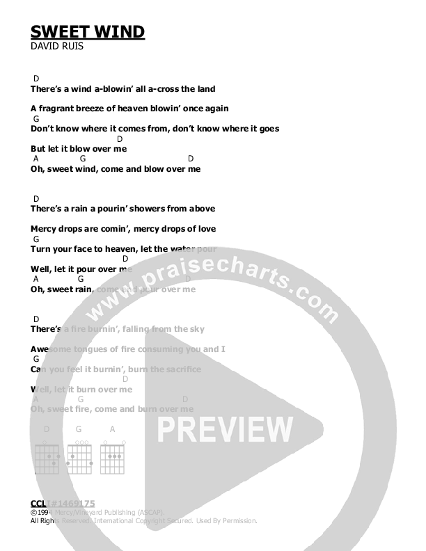 Sweet Wind Chord Chart (David Ruis)