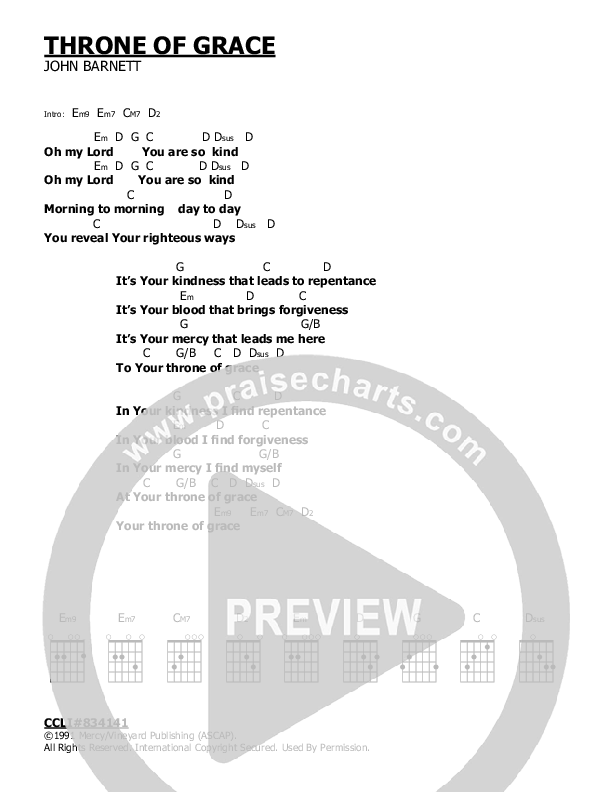 Throne Of Grace Chord Chart (Vineyard Worship)