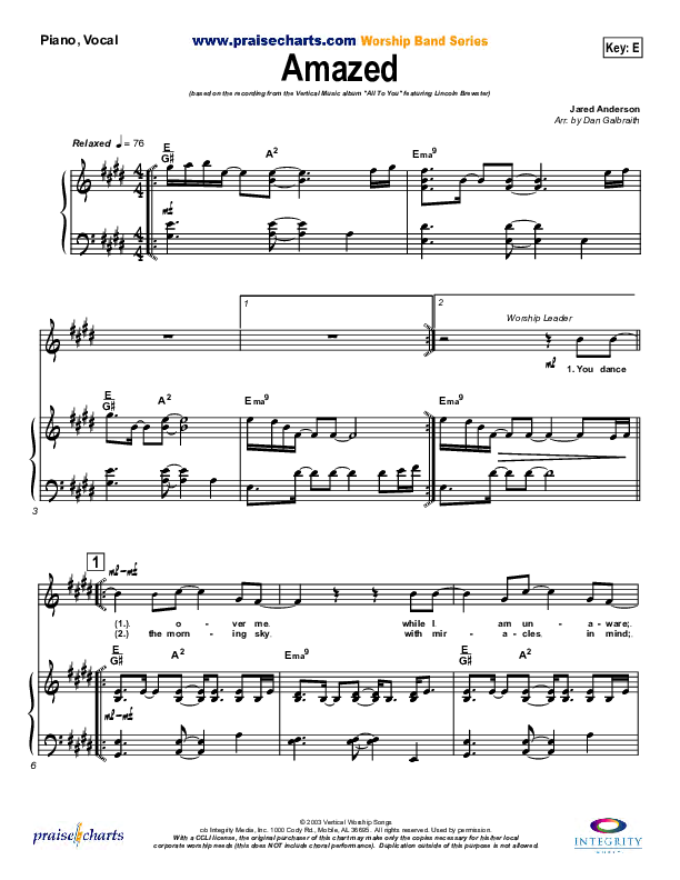 Amazed Piano/Vocal (Lincoln Brewster)