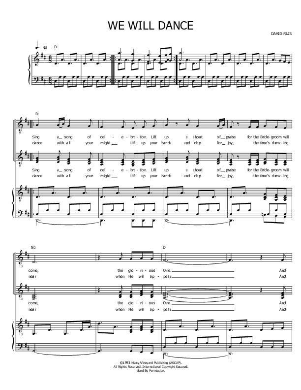 We Will Dance Piano/Vocal & Lead (David Ruis)