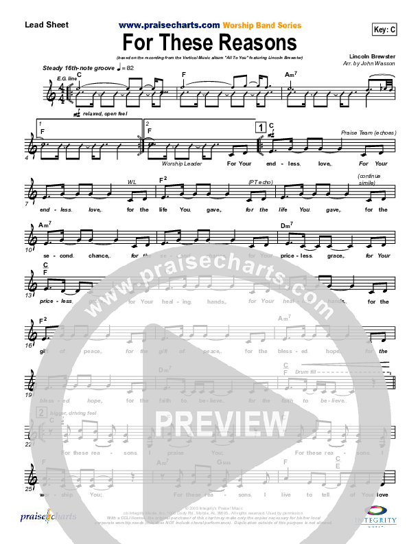 For These Reasons Lead Sheet (SAT) (Lincoln Brewster)