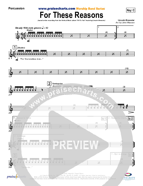 For These Reasons Percussion (Lincoln Brewster)