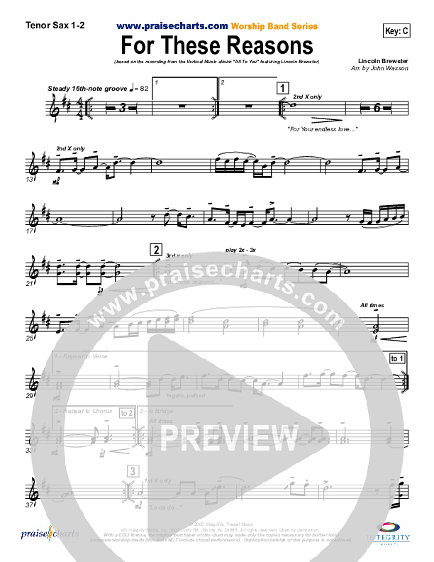 For These Reasons Tenor Sax 1/2 (Lincoln Brewster)