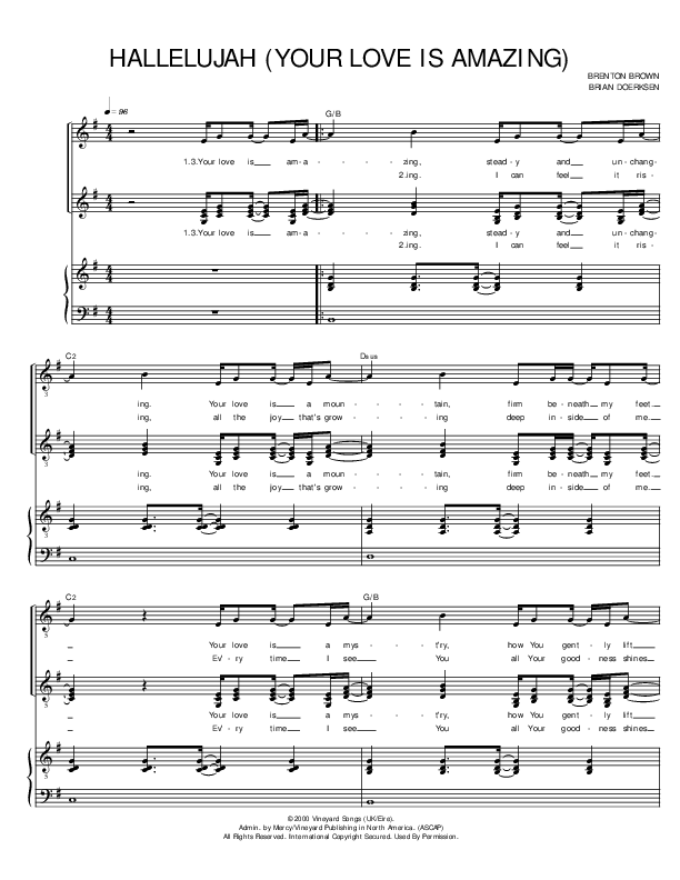 Hallelujah (Your Love Is Amazing) Lead Sheet (Brenton Brown)