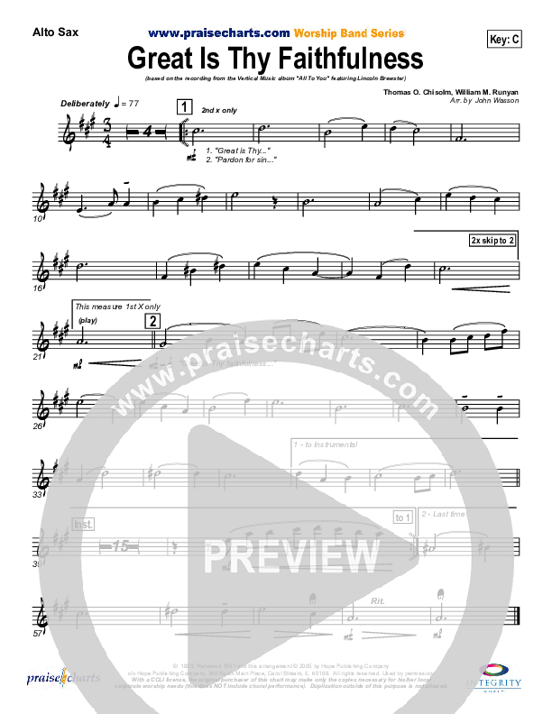 Great Is Thy Faithfulness Alto Sax (Lincoln Brewster)