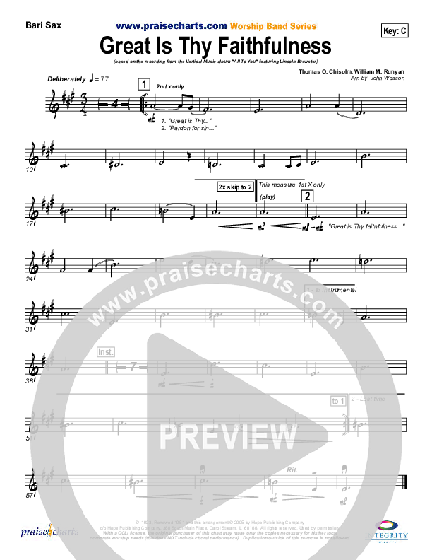 Great Is Thy Faithfulness Bari Sax (Lincoln Brewster)
