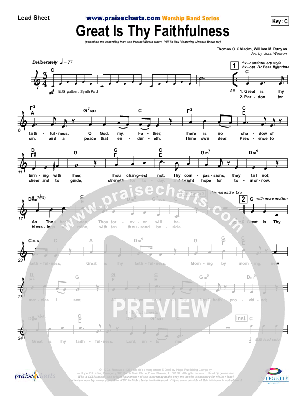 Great Is Thy Faithfulness Lead Sheet (SAT) (Lincoln Brewster)