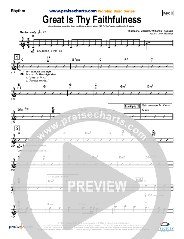 Great Is Thy Faithfulness Rhythm Chart (Lincoln Brewster)