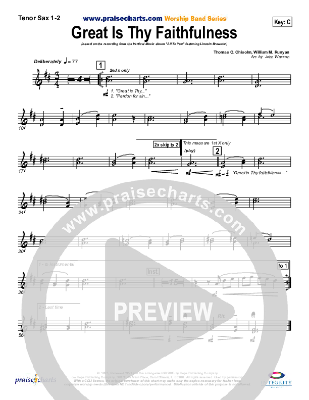 Great Is Thy Faithfulness Tenor Sax 1/2 (Lincoln Brewster)