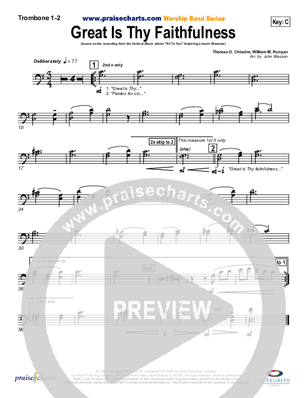 Great Is Thy Faithfulness Trombone 1/2 (Lincoln Brewster)