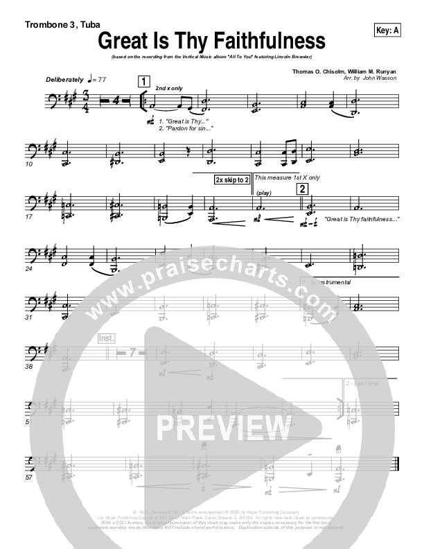 Great Is Thy Faithfulness Trombone 3 (Lincoln Brewster)