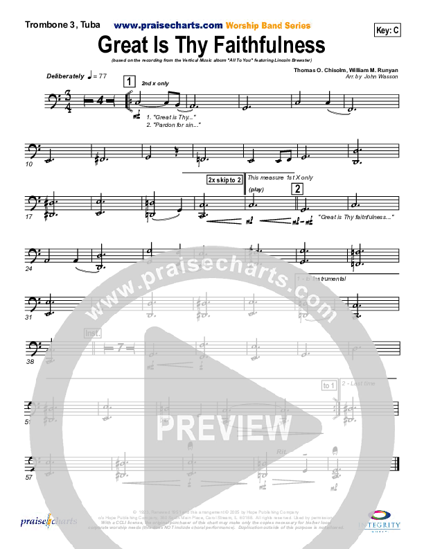 Great Is Thy Faithfulness Trombone 3/Tuba (Lincoln Brewster)