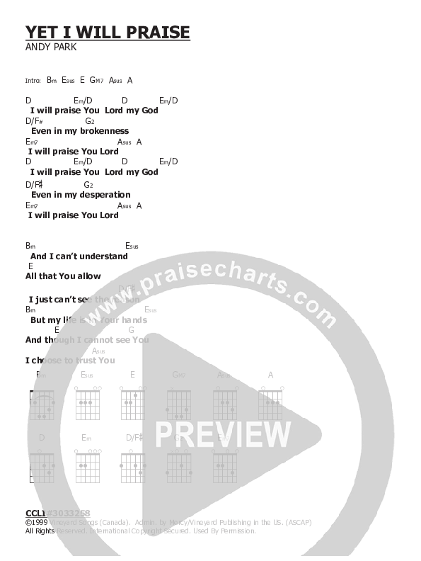 Yet I Will Praise Chords & Lyrics (Andy Park)