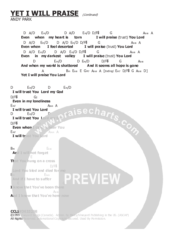 Yet I Will Praise Chords & Lyrics (Andy Park)