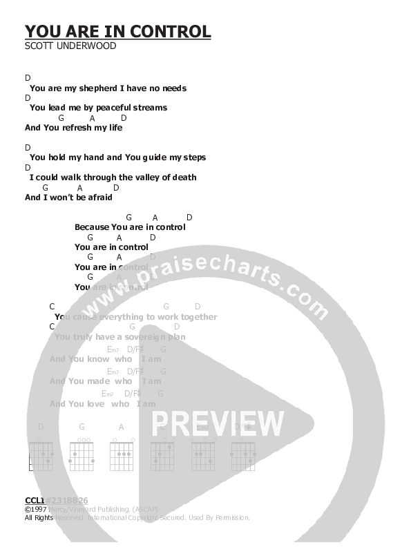 You Are In Control Chord Chart (Scott Underwood)
