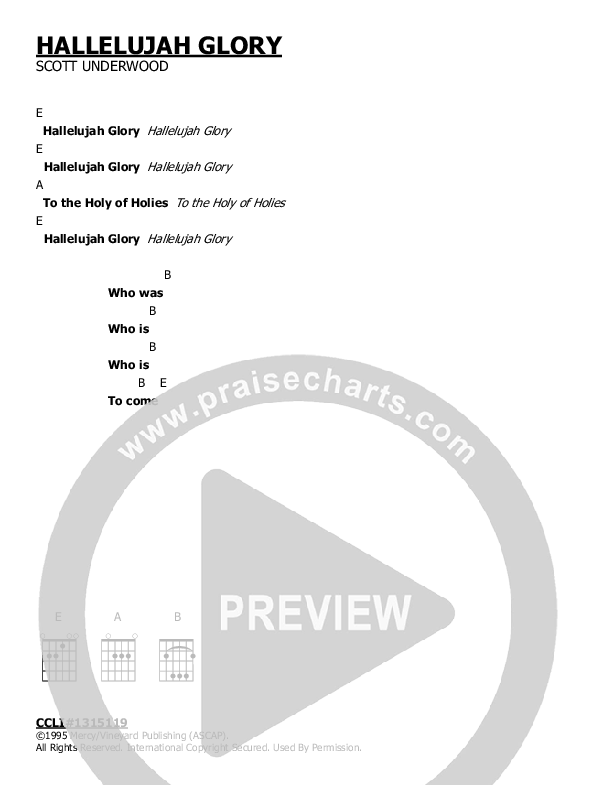 Hallelujah Glory Chord Chart ( / Vineyard Worship)