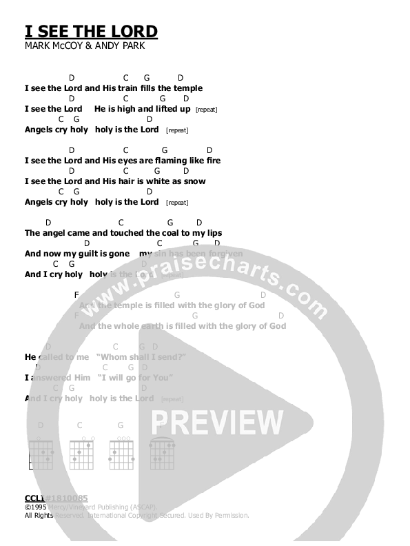 I See The Lord Chords & Lyrics (Andy Park)
