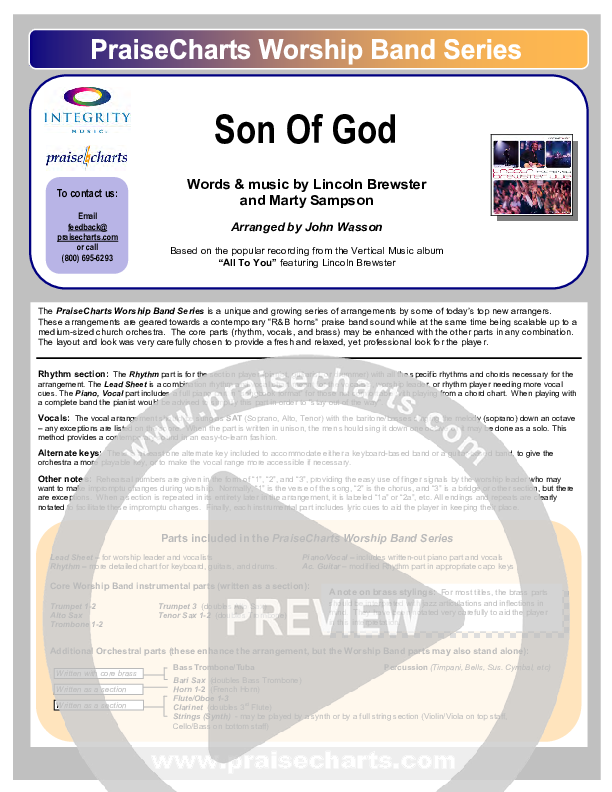 Son Of God Cover Sheet (Hillsong Worship)