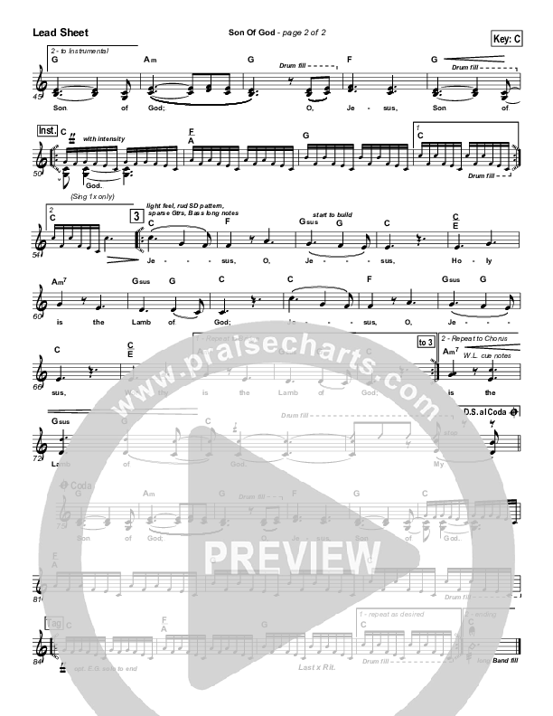 Son Of God Lead Sheet (Hillsong Worship)