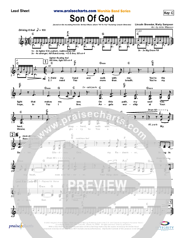 Son Of God Lead Sheet (SAT) (Hillsong Worship)