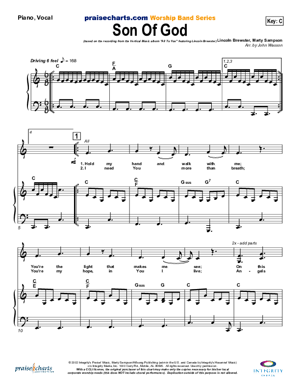 Son Of God Piano/Vocal (Hillsong Worship)