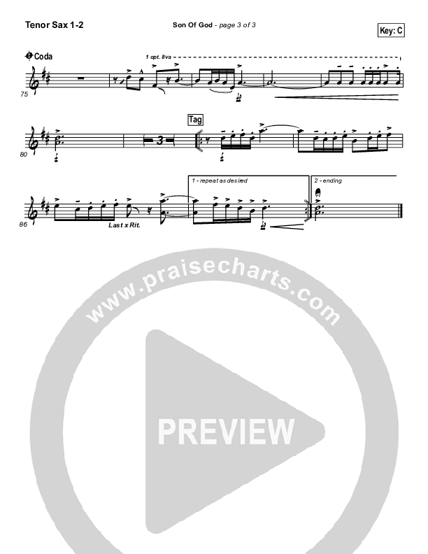 Son Of God Tenor Sax 1/2 (Hillsong Worship)