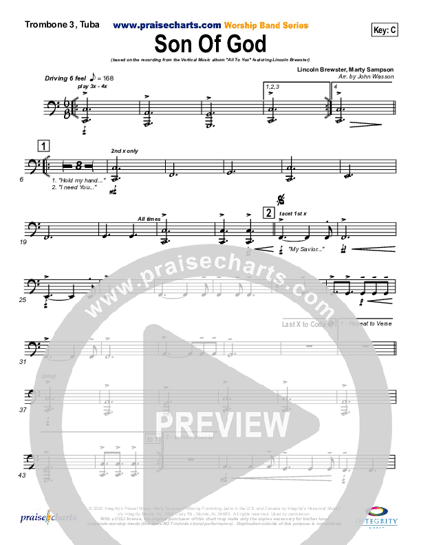 Son Of God Trombone 3/Tuba (Hillsong Worship)