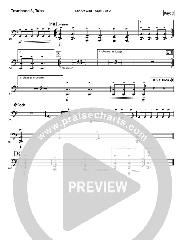 Son Of God Trombone 3/Tuba (Hillsong Worship)