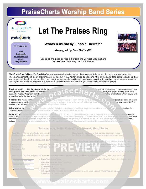 Let The Praises Ring Cover Sheet (Lincoln Brewster)