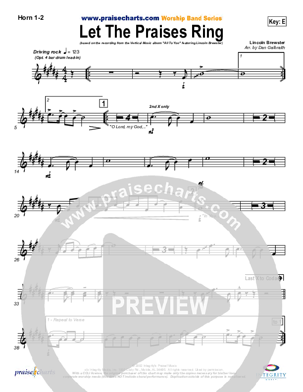 Let The Praises Ring French Horn 1/2 (Lincoln Brewster)